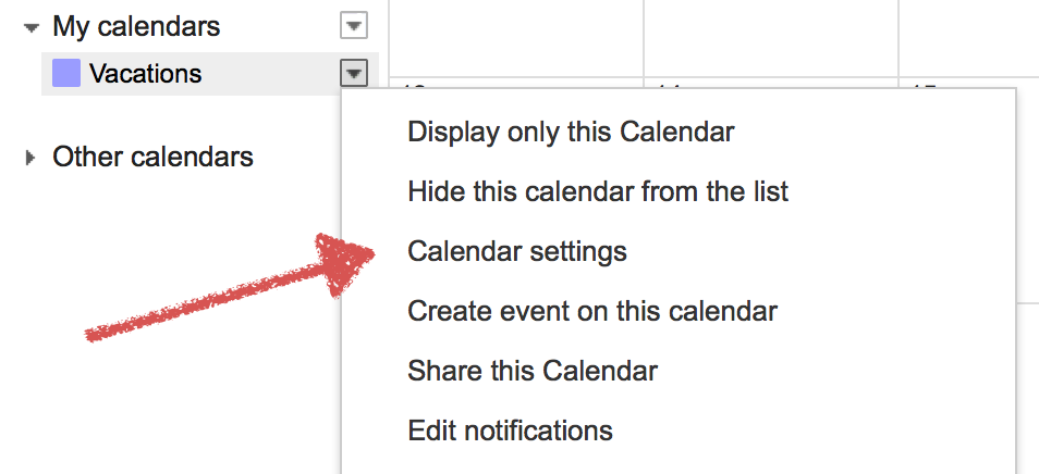 Open calendar settings