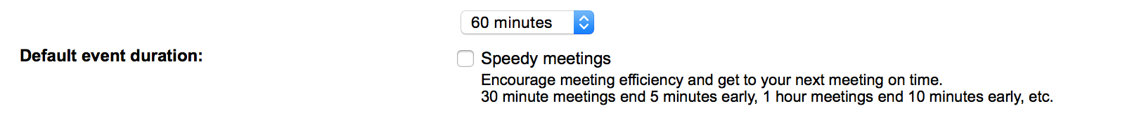 Change the Google Calendar default meeting duration