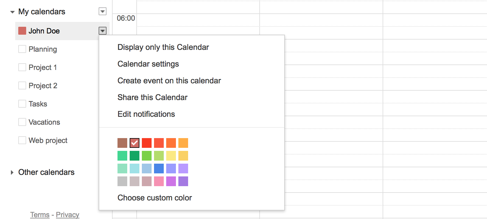 Color code your separate calendars