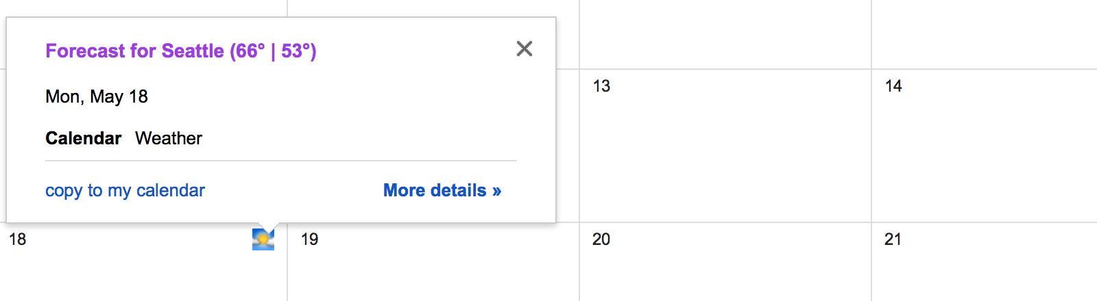 Show the weather for your Google Calendar event