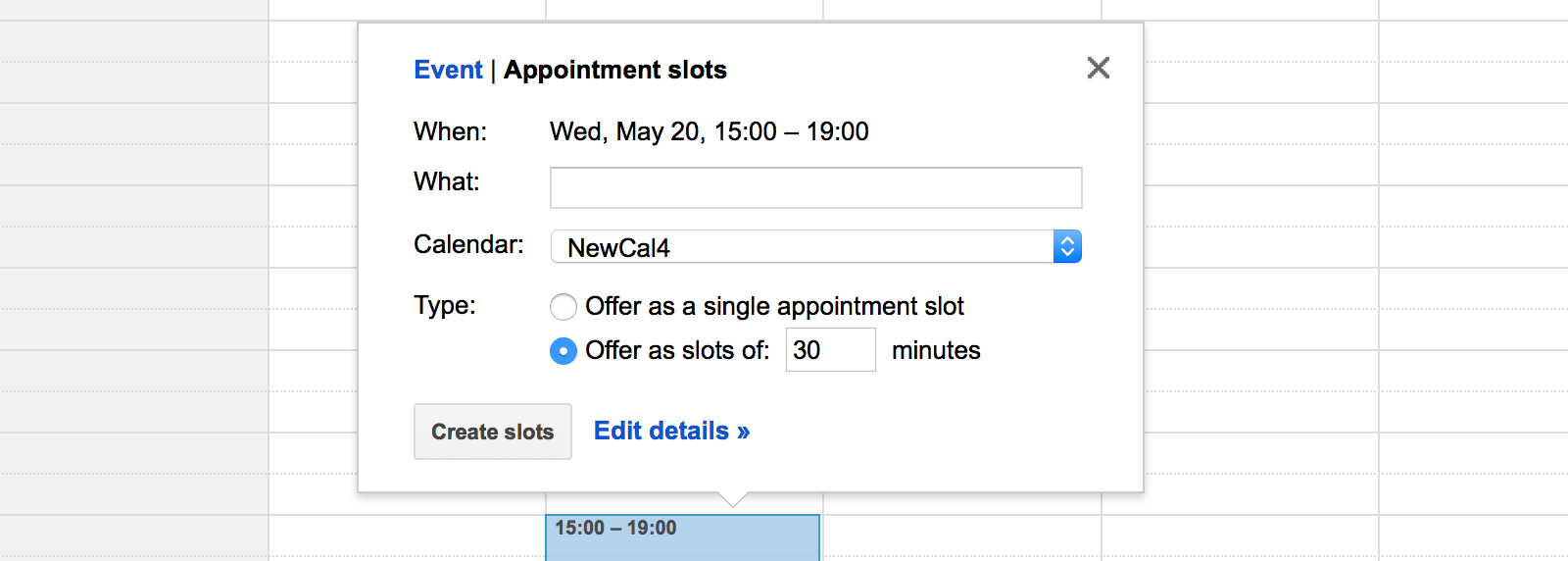 Appointment slots with Google Calendar