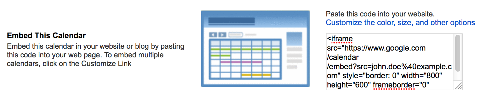 Embed Google Calendar into a website