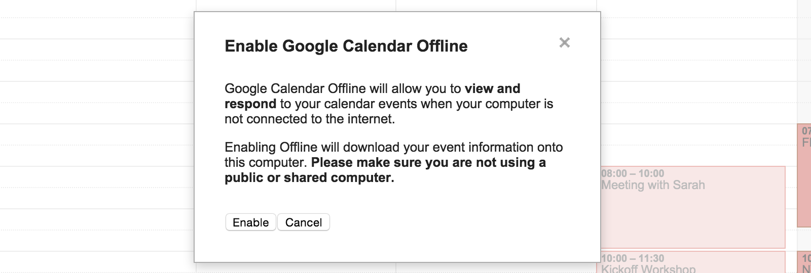 Google Calendar offline mode