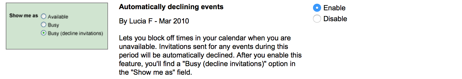 Decline Google Calendar events automatically