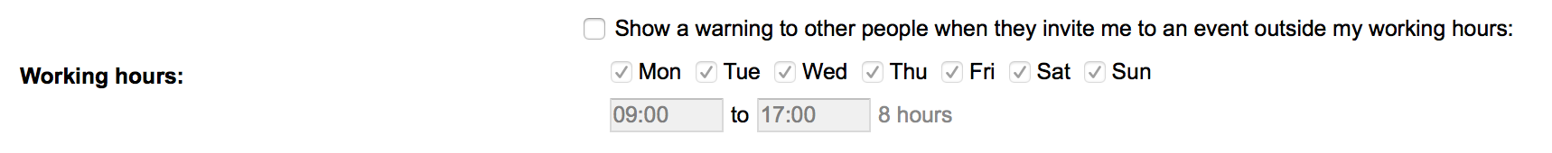 Set work hours for Google Calendar