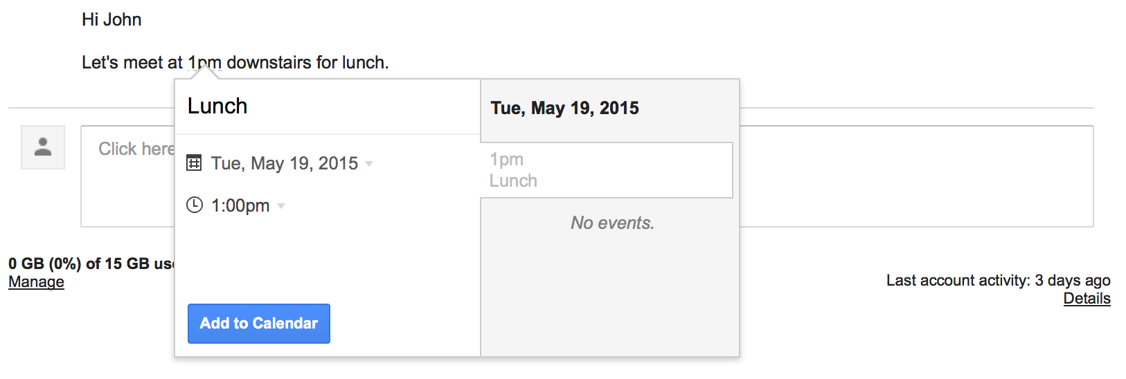 Create Google Calendar events from emails