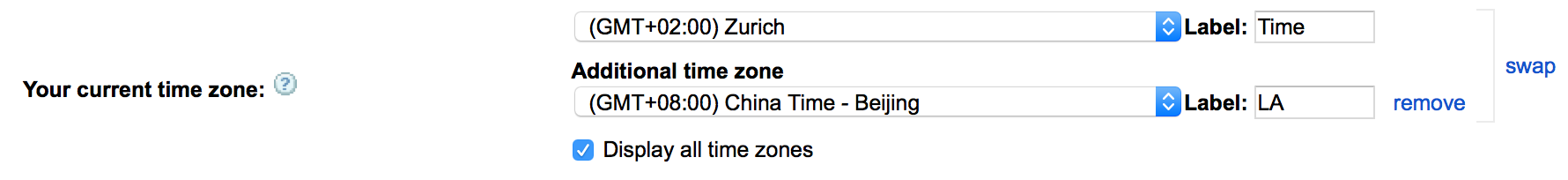 View multiple time zones in Google Calendar