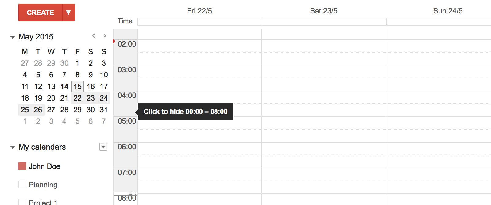 Hide non work hours setting in Google Calendar