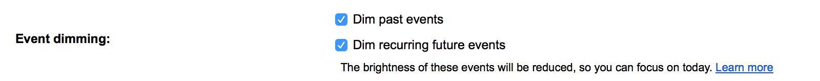 Dim Past and/or future events in Google Calendar